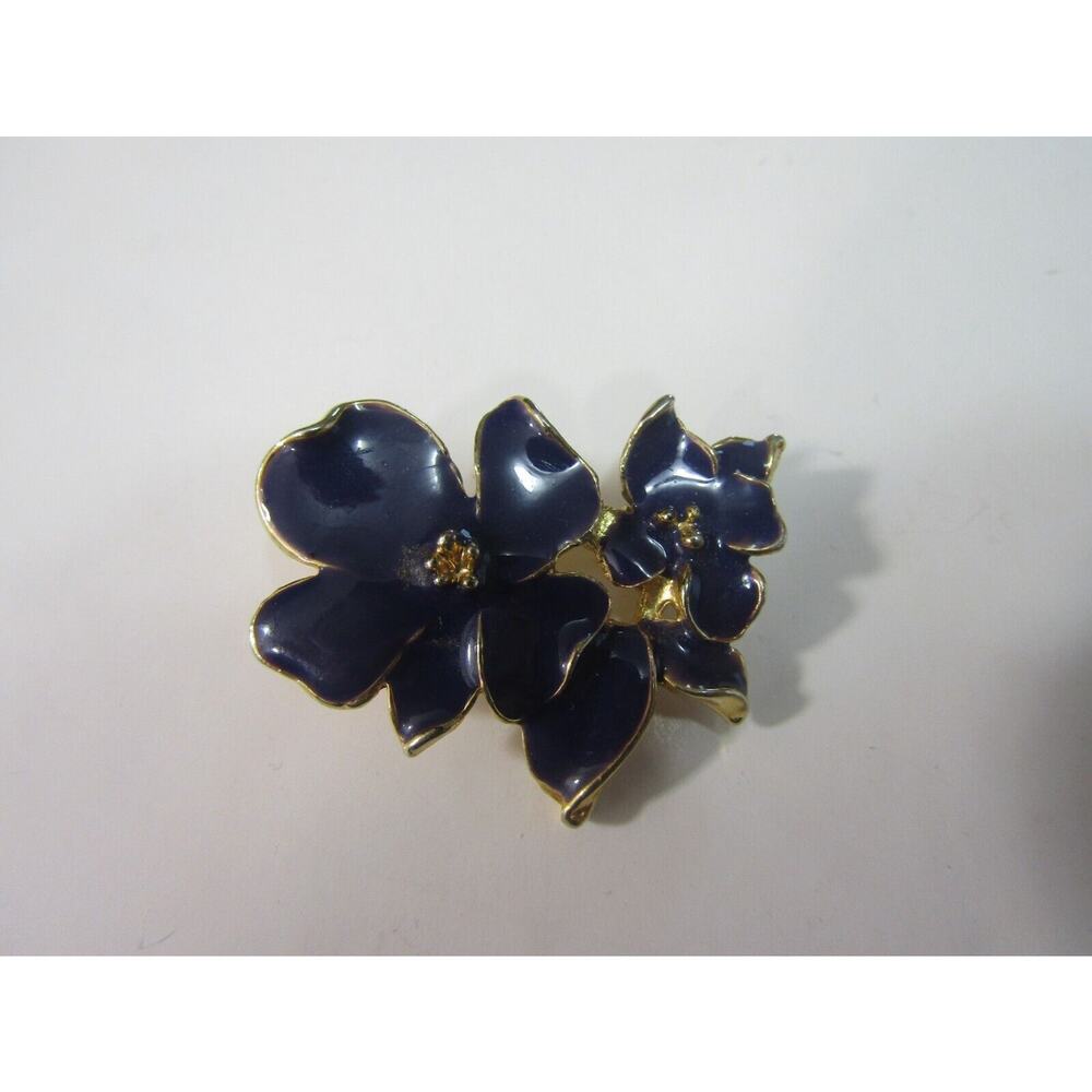 Dark Blue Floral Brooch‎ 2" Pin Boho Y2K Cottagecore Grannycore VTG